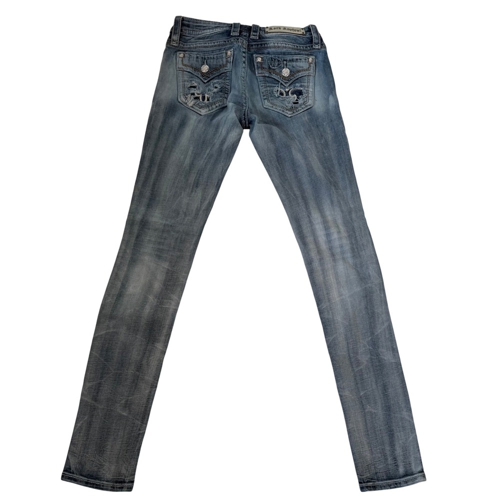 Rock Revival Arda Skinny Distressed Jeans Women's 28 Blue Low Rise Embellished - Picture 4 of 5